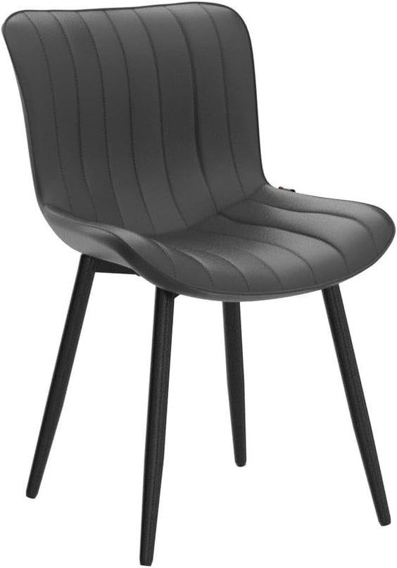 YOUNUOKE Black Dining Chairs Set of 2 Upholstered Mid Century Modern Kitchen Chair Armless Faux Leather Accent Dinning Side Chairs with Back and Metal Legs for Guest Waiting Reception Living Room - LeafyLoom