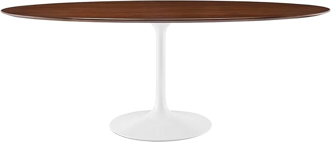 Modway Lippa 78" Modern Kitchen and Dining Table with Oval Walnut Top and Pedestal Base in Walnut - LeafyLoom