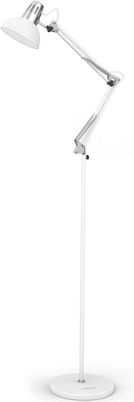 LEPOWER Floor Lamp, Swing Arm Floor Standing Lamp, Industrial Floor Lamp with Heavy Metal Base, E26 Lamp Base Floor Light, Modern Standing Reading Lamp for Living Room, Bedroom, Office White - LeafyLoom