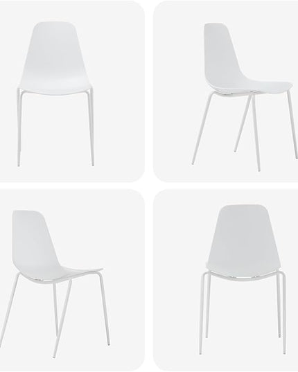 COLAMY Stackable Dining Chairs Set of 4, Indoor Outdoor Dining Room Side Chairs with Metal Legs, Modern Plastic Patio Chairs for Home/Kitchen/Office/Resturant/Bistro/Cafe, White - LeafyLoom