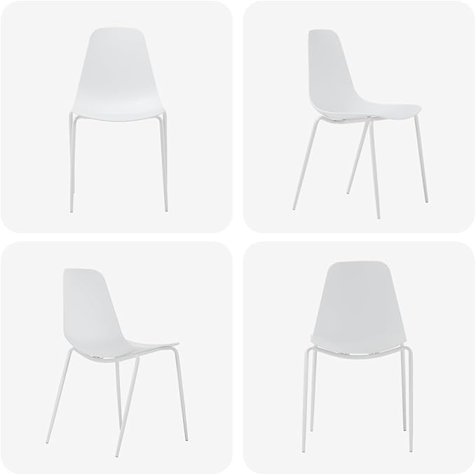 COLAMY Stackable Dining Chairs Set of 4, Indoor Outdoor Dining Room Side Chairs with Metal Legs, Modern Plastic Patio Chairs for Home/Kitchen/Office/Resturant/Bistro/Cafe, White - LeafyLoom