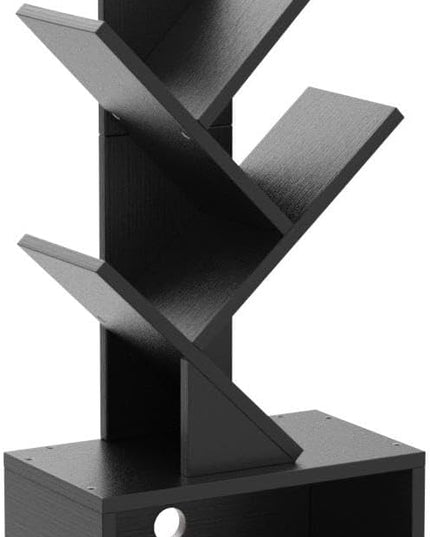 Hoctieon 3 Tier Tree Bookshelf, Small Bookcase with Drawer, Desktop Book Shelf, Display Floor Standing Storage Shelf, Book Organizer Shelves for Home Office, Black - LeafyLoom