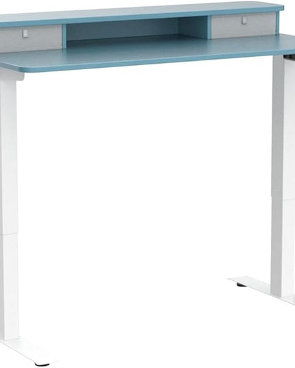 FEZIBO 48 x 24 Inch Height Adjustable Electric Standing Desk with Double Drawer, Stand Up Desk with Storage Shelf, Sit Stand Desk, Blue - LeafyLoom