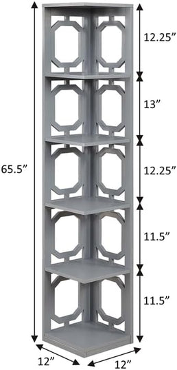 Convenience Concepts Omega 5 Tier Corner Bookcase, Gray - LeafyLoom