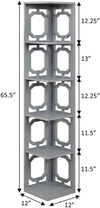 Convenience Concepts Omega 5 Tier Corner Bookcase, Gray - LeafyLoom