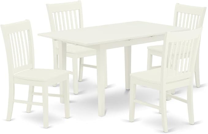 East West Furniture NOFK5-LWH-W 5 Piece Dining Set for 4 Includes a Rectangle Kitchen Table with Butterfly Leaf and 4 Dinette Chairs, 32x54 Inch - LeafyLoom