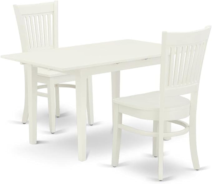 East West Furniture NFVA3-LWH-W 3 Piece Room Furniture Set Contains a Rectangle Kitchen Table with Butterfly Leaf and 2 Dining Chairs, 32x54 Inch - LeafyLoom