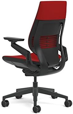 Steelcase Gesture Office Chair - Cogent: Connect Scarlet Fabric, Low Seat Height, Wrapped Back, Dark on Dark Frame, Lumbar Support - LeafyLoom