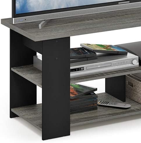 Furinno JAYA TV Stand, French Oak Grey/Black - LeafyLoom