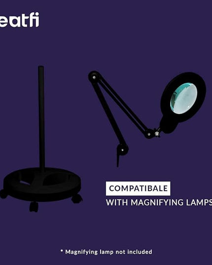 Neatfi 6-Wheel Rolling Base Floor Stand, Compatible for LED Desk Lamp and Magnifying Lamps, Versatile Stand for Work, Study, and Needlework (Black) - LeafyLoom