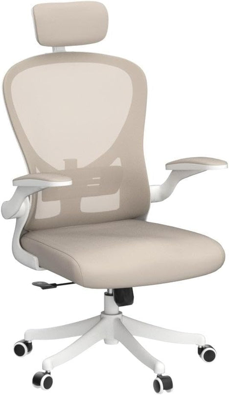 Ergonomic Office Chair Home Desk Office Chair with Adjustable Headrest & Cushion for Lumbar Support, High Back Computer Chair with Thickened Cushion Desk Chairs Khaki - LeafyLoom