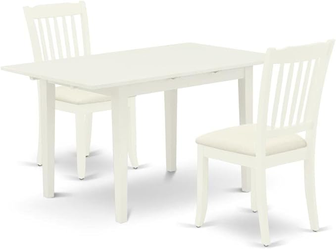 East West Furniture NODA3-LWH-C 3 Piece Dining Room Table Set Contains a Rectangle Kitchen Table with Butterfly Leaf and 2 Linen Fabric Upholstered Chairs, 32x54 Inch, Linen White - LeafyLoom