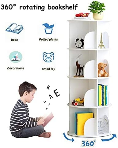 Arcwares Rotating Bookshelf, 4 Tier 360° Revolving Bookcase Corner PVC Wood-Plastic Board Bookcase, Stackable Bookshelf Organizer, Display Cabinet for Office Home Living Room - LeafyLoom