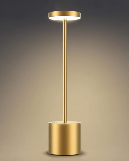Cordless Table Lamp, Rechargeable LED Battery 6000mAh Metal USB Portable Powered Desk Lamp, 3 Levels Brightness Light for Restaurants Outdoor (13.25in Gold) - LeafyLoom