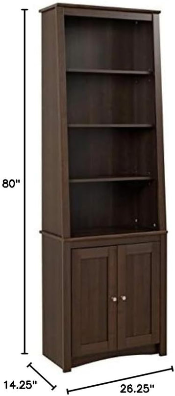 PREPAC Espresso Tall Slant-Back Bookcase with 2 Shaker Doors - LeafyLoom