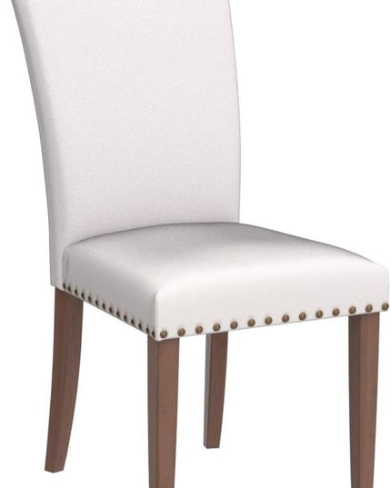COLAMY Upholstered Parsons Dining Chairs Set of 2, Fabric Dining Room Kitchen Side Chair with Nailhead Trim and Wood Legs - Beige - LeafyLoom
