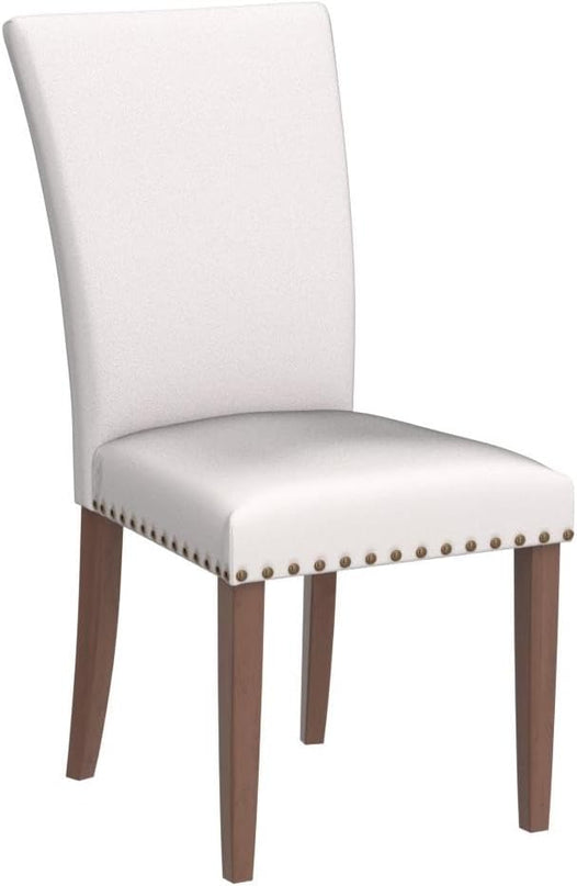 COLAMY Upholstered Parsons Dining Chairs Set of 2, Fabric Dining Room Kitchen Side Chair with Nailhead Trim and Wood Legs - Beige - LeafyLoom