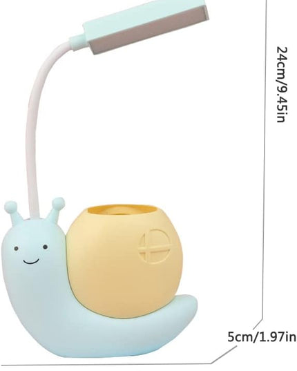 Cute Kids Lamp with Pen Holder,LED Desk Lamp for Child,Snail Shape USB Charging Student Learning Eye Protection Lamp with 360° Bendable Adjustable Neck Blue - LeafyLoom
