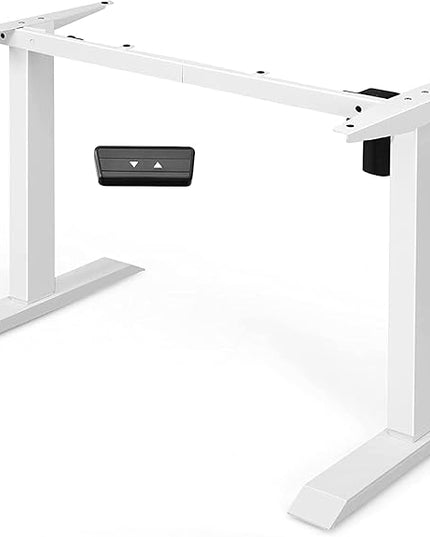 Electric, Single Motor Height Adjustable 2 Button Controller, Table Base for Work Home Office Computer Workstation Standing Desk Frame, White - LeafyLoom