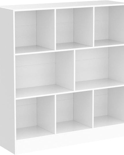 YAHARBO White 3 Tier Bookshelf,Wide Modern Horizontal Bookcase,Wood Low Book Shelf,Wide Display Storage Cabinet with Base,Floor Standing 8 Cube Large Bookcases Organizer for Bedroom,Living Room,Office - LeafyLoom