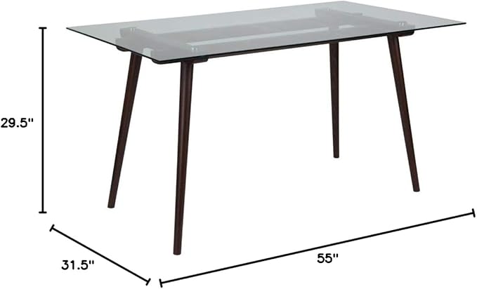 Flash Furniture Meriden 31.5" x 55" Rectangular Solid Espresso Wood Table with Clear Glass Top - LeafyLoom