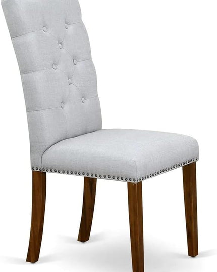 East West Furniture HBEL3-AWA-05 Hartland 3 Piece Set for Small Spaces Contains a Round Dining Room Table with Pedestal and 2 Grey Linen Fabric Parson Chairs, 42x42 Inch - LeafyLoom