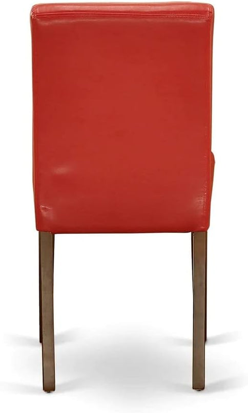 East West Furniture NOAB3-MAH-72 3 Piece Room Set Contains a Rectangle Wooden Table with Butterfly Leaf and 2 Firebrick Red Faux Leather Parsons Dining Chairs, 32x54 Inch - LeafyLoom