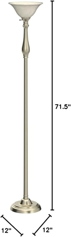 LIGHTACCENTS Floor Lamp, Standing Lamp 72-inch Tall Lamp Brushed Nickel White Alabaster Glass Shade - Torchiere, Pole Lamp, Corner Lamp, Floor Lamps for Living Room, Standing Lamps for Bedroom - LeafyLoom