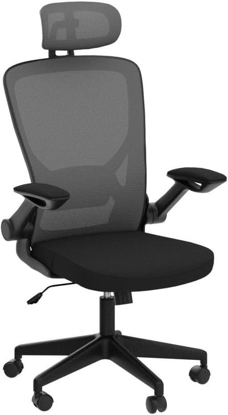 KERDOM Ergonomic Office Chair, Breathable Mesh Desk Chair with Headrest and Flip-up Arms for Office,Gaming,Computer Lumbar Support Swivel Task Chair, Adjustable Height,Black - LeafyLoom