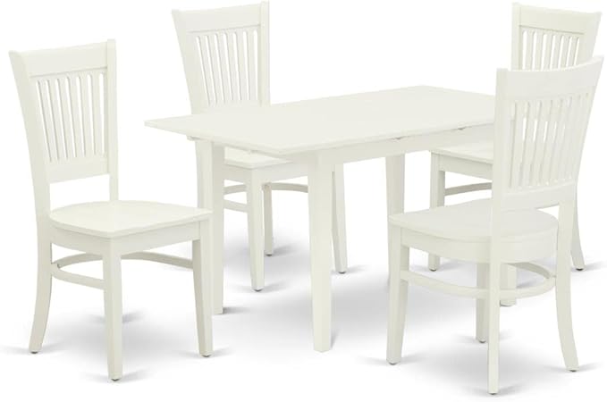 East West Furniture NFVA5-LWH-W 5 Piece Set Includes a Rectangle Dining Room Table with Butterfly Leaf and 4 Kitchen Chairs, 32x54 Inch - LeafyLoom