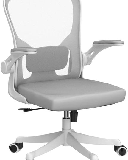Office Chair - Ergonomic Office Chair with Lumbar Support & Flip Up Arms Home Office Desk Chairs Rockable Swivel High Back Computer Chair White Frame Grey Mesh Study Chair - LeafyLoom