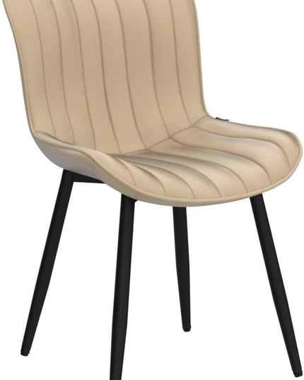 YOUNUOKE Khaki Dining Chairs Set of 2 Upholstered Mid Century Modern Kitchen Chairs Armless Faux Leather Side Chair with Padded Back Metal Legs for Living Room Bedrooms - LeafyLoom