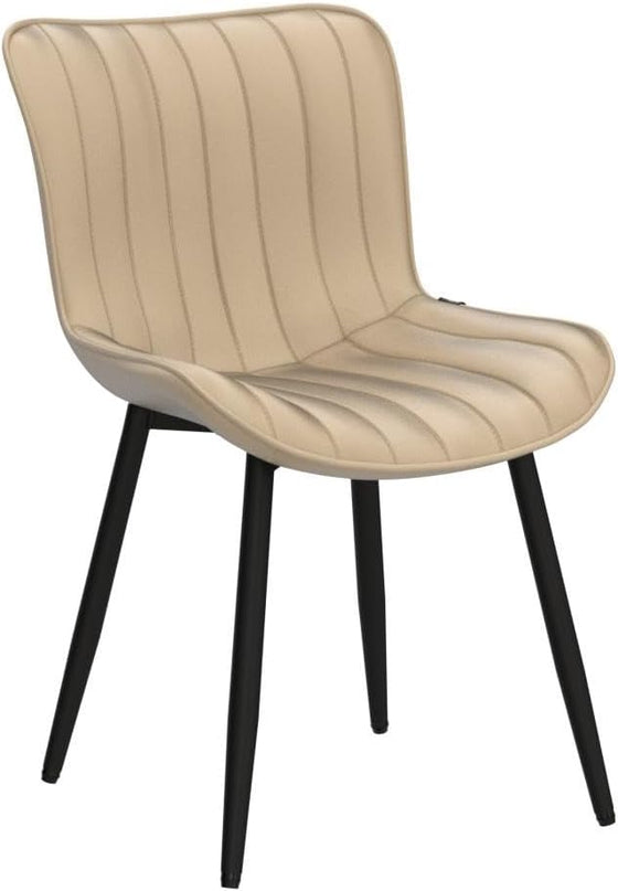 YOUNUOKE Khaki Dining Chairs Set of 2 Upholstered Mid Century Modern Kitchen Chairs Armless Faux Leather Side Chair with Padded Back Metal Legs for Living Room Bedrooms - LeafyLoom