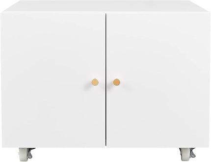 17.70" Metal Office Copier 2 Door and 360 ° Universal Wheel,Mobile Lateral Filing Cabinets w/Aluminum Alloy Handle,Rolling Printer Stand for Legal/Letter/A4,White - LeafyLoom