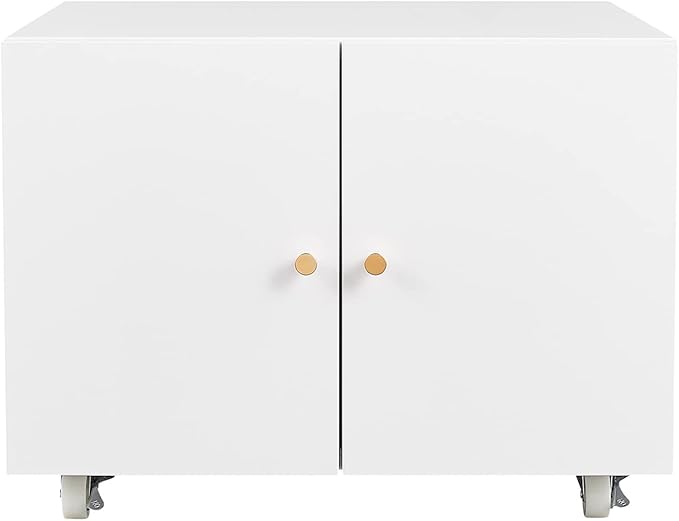 17.70" Metal Office Copier 2 Door and 360 ° Universal Wheel,Mobile Lateral Filing Cabinets w/Aluminum Alloy Handle,Rolling Printer Stand for Legal/Letter/A4,White - LeafyLoom