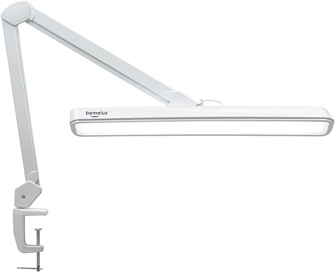 LED Architect Desk Lamp with Clamp, Metal Swing Arm 2000 Lumens Dimming Office Table Lamp for Task Work Drafting Reading Desktop, 234PCS Bright LEDs, 24W, 5 Color Temperatures Workbench Lamp - LeafyLoom