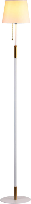 O'Bright Velum Floor Lamp - Elegant Linen Shade, Pull Chain Switch, Luxury Gold Handle, Modern Minimalist Design - Perfect for Living Room, Bedroom, Office - White - LeafyLoom