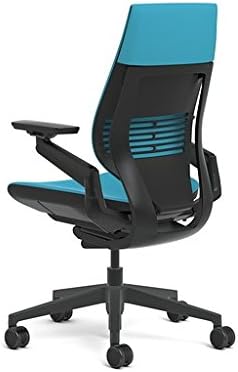 Steelcase Gesture Office Chair - Cogent: Connect Blue Jay Fabric, Low Seat Height, Wrapped Back, Dark on Dark Frame, Lumbar Support - LeafyLoom