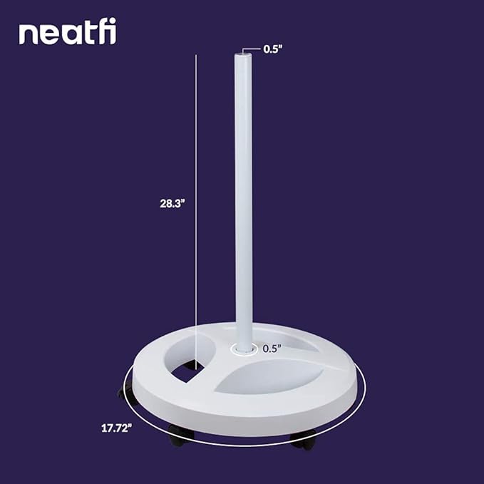 Neatfi 6-Wheel Rolling Base Floor Stand, Compatible for LED Desk Lamp and Magnifying Lamps, Versatile Stand for Work, Study, and Needlework (White) - LeafyLoom
