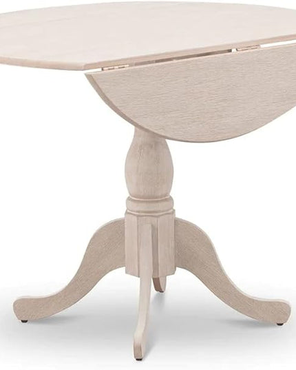 East West Furniture DMT-ABC-TP Dublin Kitchen Dining Table - a Round Wooden Table Top with Dropleaf & Pedestal Base, 42x42 Inch, Wirebrushed Buttercream - LeafyLoom