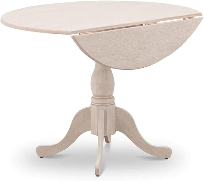 East West Furniture DMT-ABC-TP Dublin Kitchen Dining Table - a Round Wooden Table Top with Dropleaf & Pedestal Base, 42x42 Inch, Wirebrushed Buttercream - LeafyLoom
