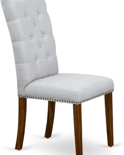 East West Furniture Hartland 5 Piece Set Includes a Round Dining Room Table with Pedestal and 4 Grey Linen Fabric Upholstered Chairs, 42x42 Inch, Walnut - LeafyLoom
