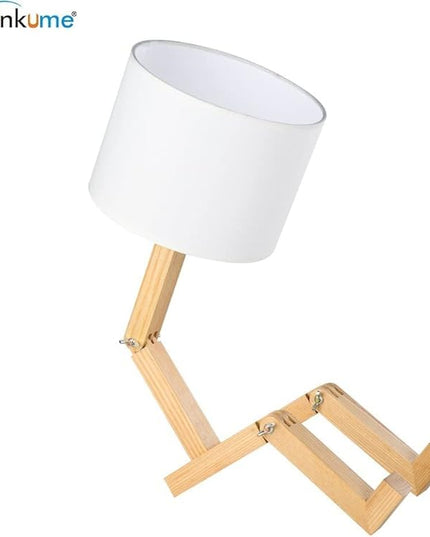 ELINKUME Cute Desk Lamp,Unique Table Lamps,Wood Bedside Table Lamp Fun Funky Person Lamp Wooden Robot Cute Lamps for Bedrooms - LeafyLoom