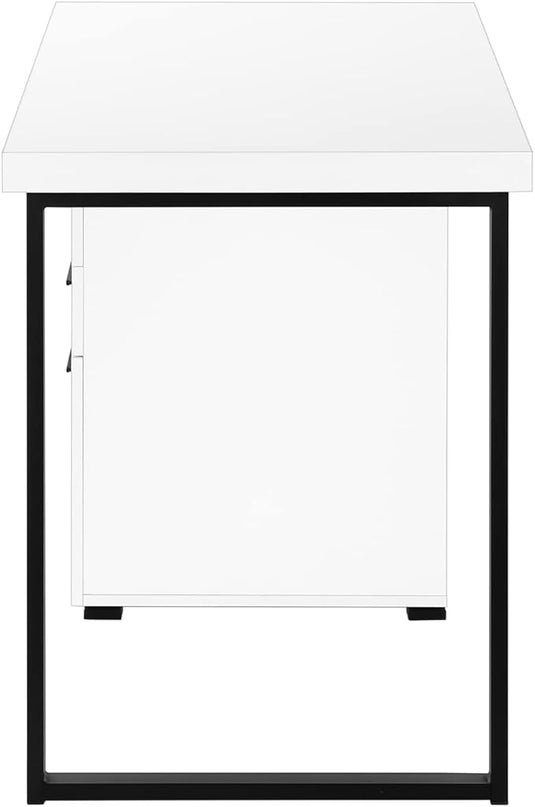 Monarch Specialties 7646 Computer Desk, Home Office, Laptop, Left, Right Set-up, Storage Drawers, 48" L, Work, Metal, Laminate, White, Black, Contemporary Desk-48 R Face, 47.25" L x 23.75" W x 30" H - LeafyLoom