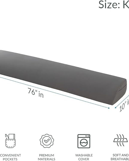 Hearth & Harbor Bed Wedge Pillow for Headboard, Bed Gap Filler King Size with Side Pockets, Headboard Wedge Pillow for Sleeping, Triangle Mattress Gap Filler 76”x10” Pillow Wedge for Headboard Gap - LeafyLoom