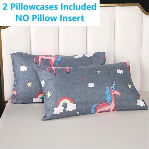 3PCS Gray Unicorn Comforter Set Full, Bed in a Bag Full Unicorn Bedding Set, Lightweight and Fade Resistant, Cute Room Decor for Boys Girls Toddler Kids and Teens, Full - LeafyLoom