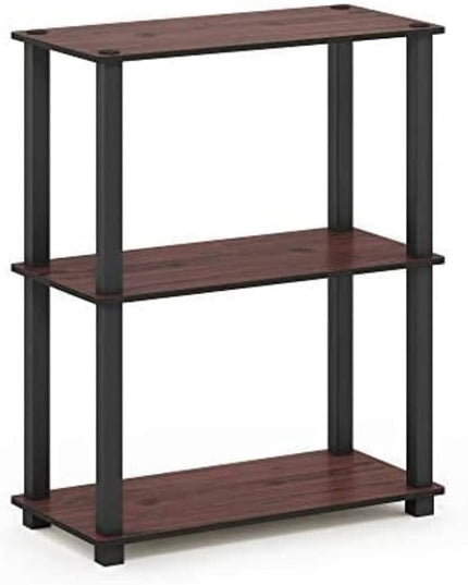Furinno Turn-S-Tube 3-Tier Compact Multipurpose Shelf Display Rack with Square Tube, Dark Cherry/Black - LeafyLoom
