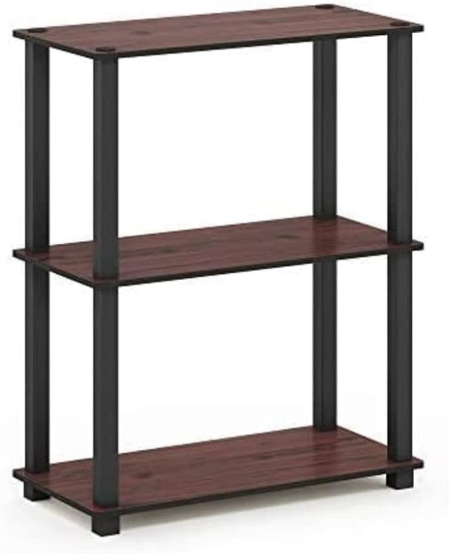 Furinno Turn-S-Tube 3-Tier Compact Multipurpose Shelf Display Rack with Square Tube, Dark Cherry/Black - LeafyLoom