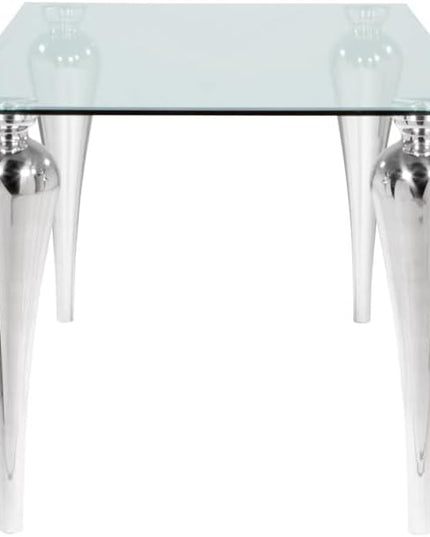 Uptown Club Glass Dining Table with Versatile Rectangular Designs, Tempered Surfaces, and Sturdy Bases for Modern Homes, Seats 4 to 8 People, Elegant Statement Piece, 71" x 35", Silver - LeafyLoom