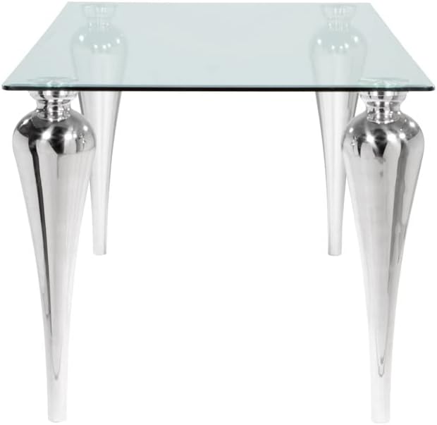 Uptown Club Glass Dining Table with Versatile Rectangular Designs, Tempered Surfaces, and Sturdy Bases for Modern Homes, Seats 4 to 8 People, Elegant Statement Piece, 71" x 35", Silver - LeafyLoom